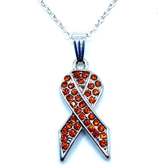 Orange Ribbon Awareness Necklace Leukemia Multiple Sclerosis Kidney Cancer - Picture 1 of 8